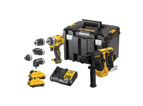Set 2 scule DeWALT 12V, DCD703N, DCH072N, 2 x 3.0Ah, cutie TSTAK (Negru/Galben)