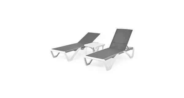 Set 2 sezlonguri si masuta YATI lungime 170 latime 68.8 inaltime 31 99 alb cu gri