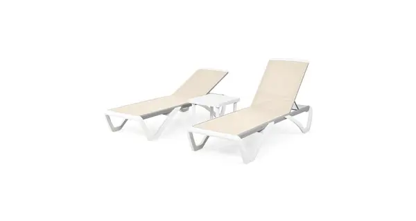 Set 2 sezlonguri si masuta YATI lungime 170 latime 68.8 inaltime 31 99 alb cu crem