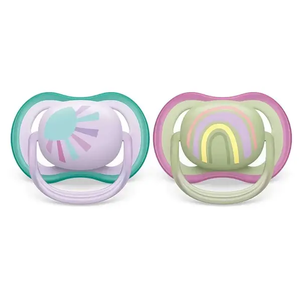Set 2 suzete Avent din silicon Ultra Air Sun Rainbow Purple 0-6 luni