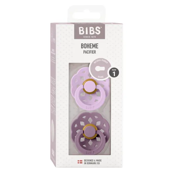 Set 2 suzete Bibs Boheme Latex tetina rotunda 0 luni + MauveViolet Sky