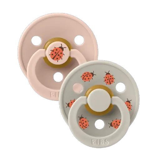 Set 2 suzete Bibs Colour studio collection Ladybug din latex cu tetina rotunda, 0 luni+ Blush Mix