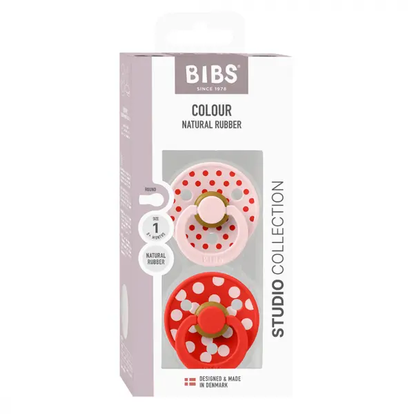 Set 2 suzete Bibs Colour Studio Collection Polka Dots tetina rotunda 0 luni+ BlossomCandy Apple