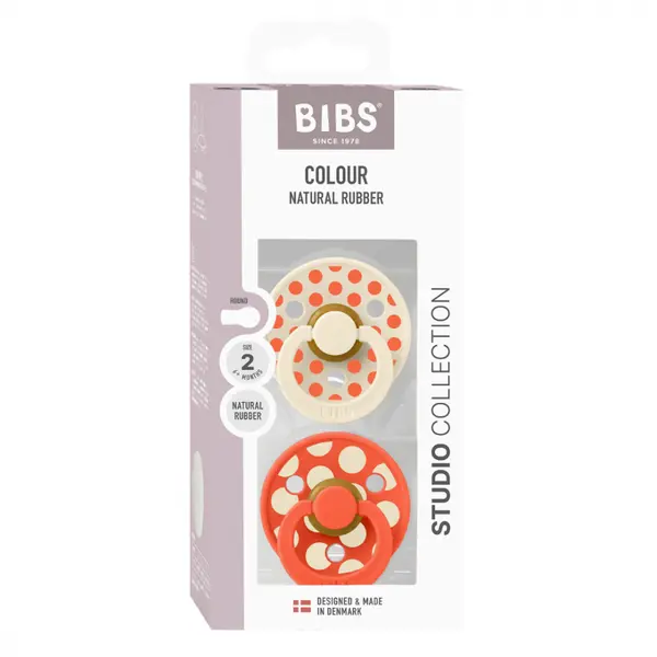 Set 2 suzete Bibs Colour Studio Collection Polka Dots tetina rotunda 6 luni+ IvoryTango