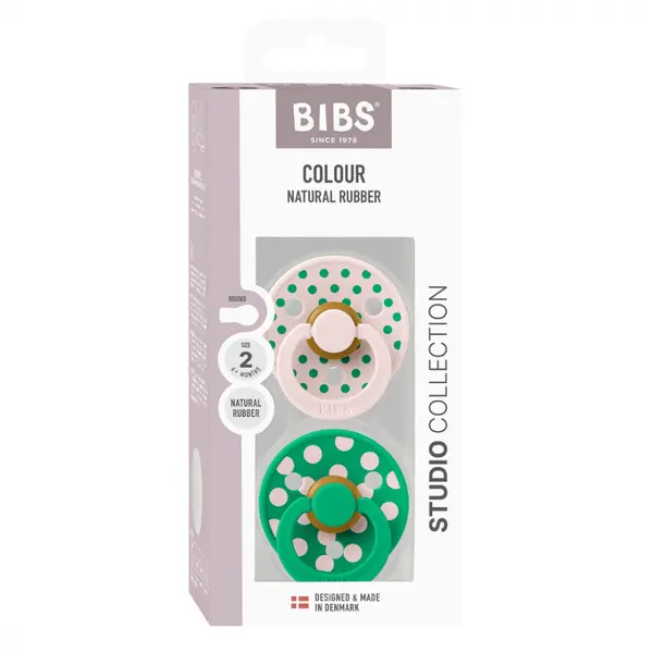 Set 2 suzete Bibs Colour Studio Collection Polka Dots tetina rotunda 6 luni+ PetalCactus