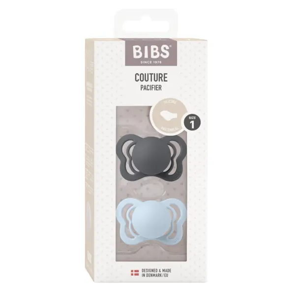 Set 2 suzete Bibs Couture Silicon tetina anatomica 0 luni + IronBaby Blue
