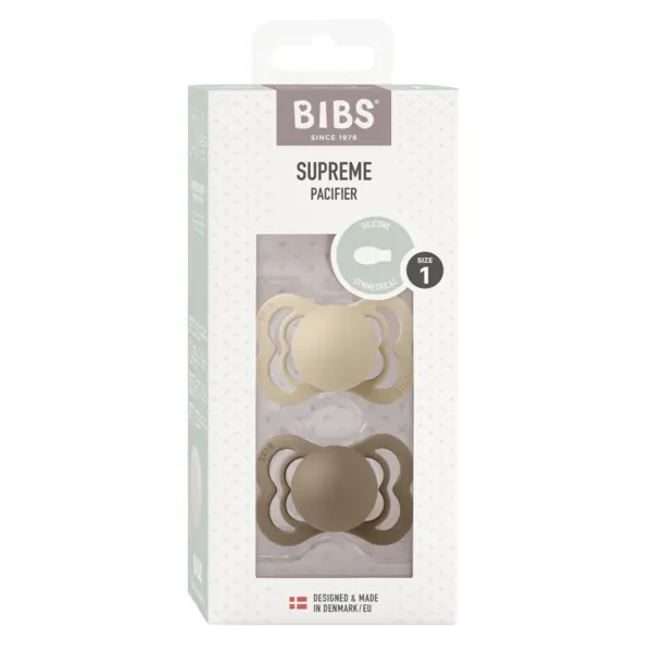Set 2 suzete Bibs Supreme Silicon tetina simetrica 0 luni + VanillaDark Oak