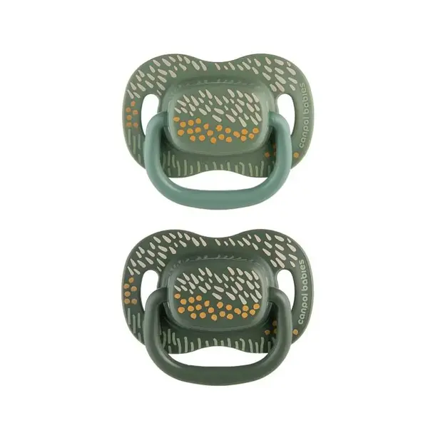 Set 2 suzete cu tetina simetrica silicon Canpol Mountains 18 luni + Verde
