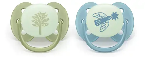 Set 2 suzete Philips Avent Philips Avent SCF094/05, Ultra soft Nighttime 18+ luni, 2 buc, fosforescente (Albastru/Verde)
