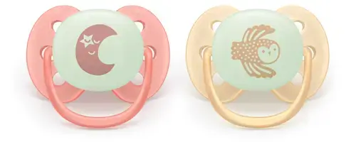 Set 2 suzete Philips Avent SCF094/02, Ultra soft Nighttime 0-6 luni, 2 buc (Roz/Portocaliu)