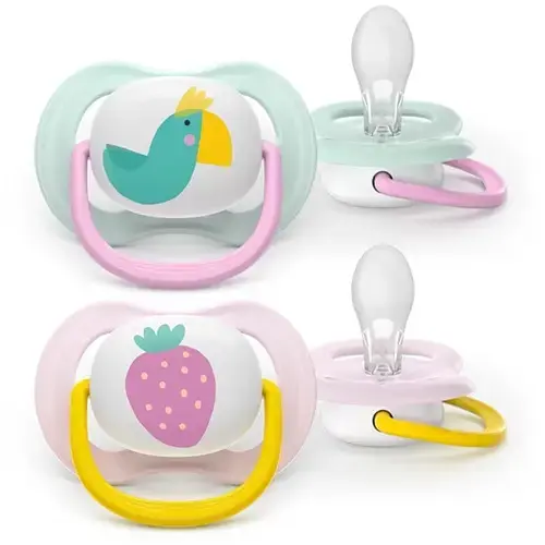 Set 2 suzete Philips Avent Ultra Air SCF080/24 care lasa pielea bebelusului sa respire, ortodontice, fara BPA, 0-6 luni, colorat