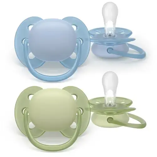 Set 2 suzete Philips Avent Ultra Soft SCF091/37, cu disc flexibil, pentru pielea sensibila a bebelusului, ortodontice, fara BPA, 0-6 luni+, colorat