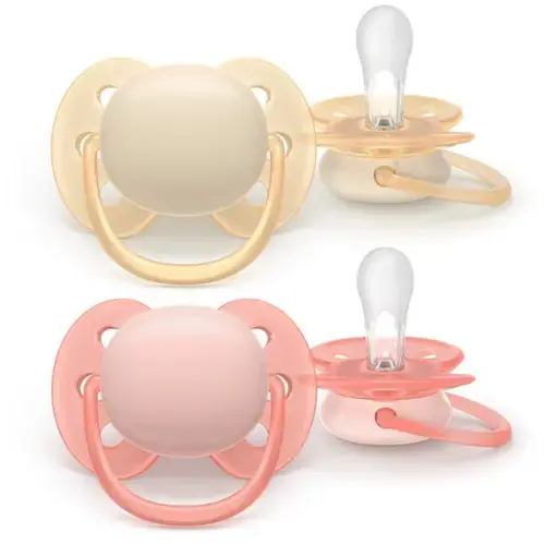 Set 2 suzete Philips Avent Ultra Soft SCF091/38, cu disc flexibil, pentru pielea sensibila a bebelusului, ortodontice, fara BPA, 0-6 luni+, colorat