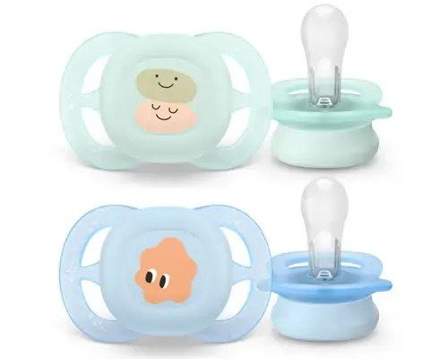 Set 2 suzete Philips Avent Ultra Start SCF075/04, ortodontice, fara BPA, 0-2 luni, cu model (Verde/Albastru)