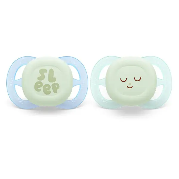Set 2 suzete silicon Avent Ultra Start Night 0-2 luni Sleep Night Baieti