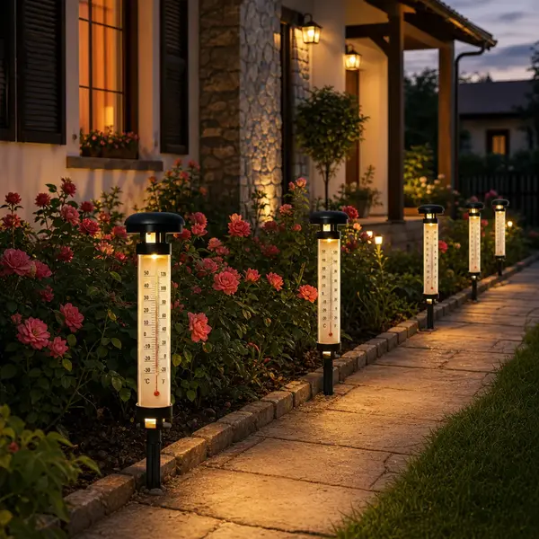 Set 2 Termometre Solare de Gradina cu Lampa LED si Afisaj Dual Celsius Fahrenheit 35cm Negru