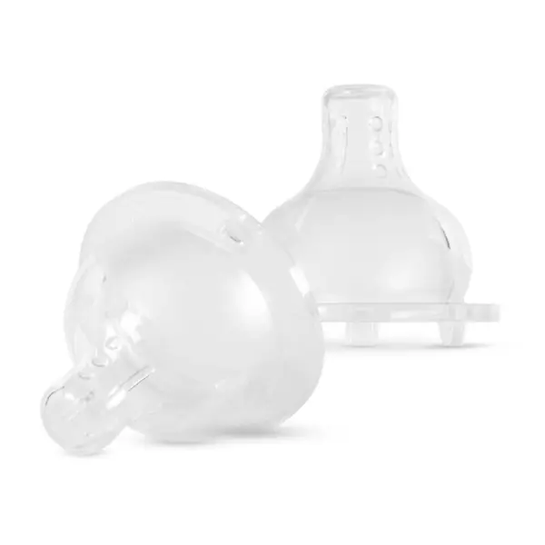 Set 2 tetine din silicon Premium tehnologie anticolici cu 3 valve Baboo, gat larg, debit rapid, 6 luni+