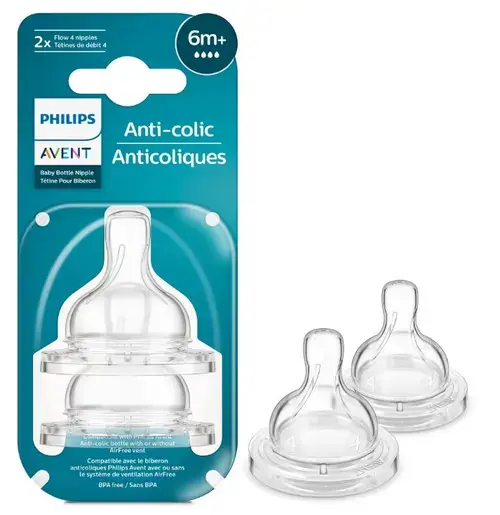 Set 2 tetine Philips Avent Anti-colici SCY764/02, +6 luni, Debit 6 (Transparent)