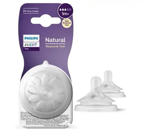 Set 2 tetine silicon Philips Avent Natural Response SCY963/02, +1 luni, Debit 3 (Transparent)