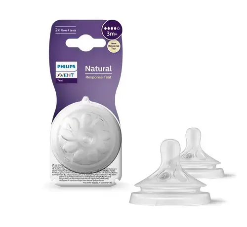 Set 2 tetine silicon Philips Avent Natural Response SCY964/02, +3 luni, Debit 4 (Transparent)