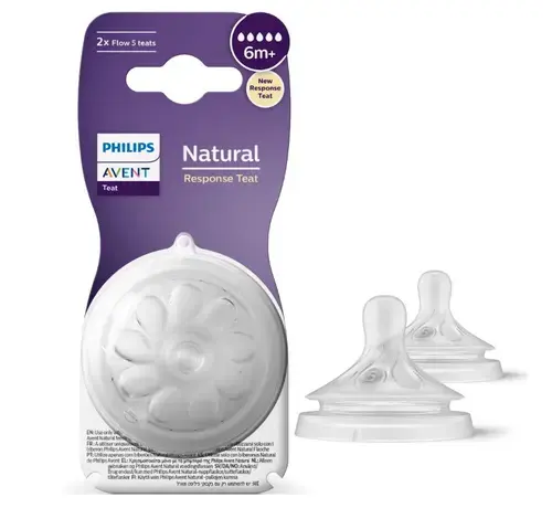 Set 2 tetine silicon Philips Avent Natural Response SCY965/02, +6 luni, Debit 5 (Transparent)