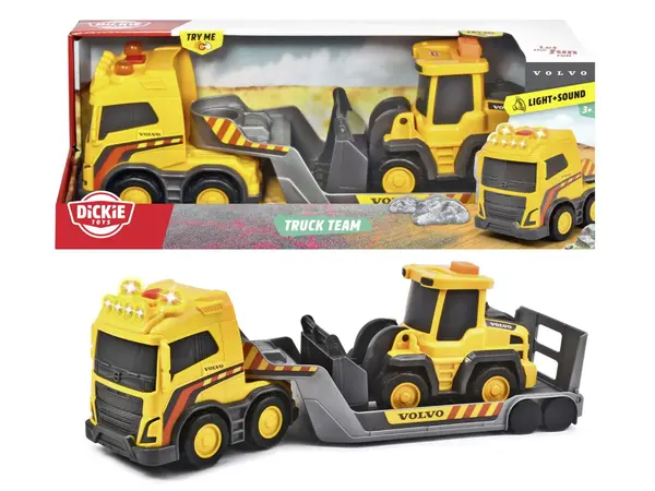 Set 2 utilaje - Trailer si Excavator cu sunete si lumini - Volvo | Dickie Toys