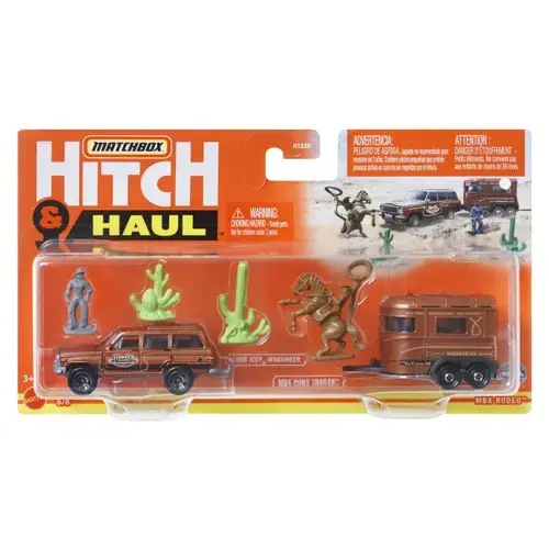 Set 2 vehicule Matchbox Hitch & Haul Rodeo 1988 Jeep Wagoneer, Pony Trailer, 1:64
