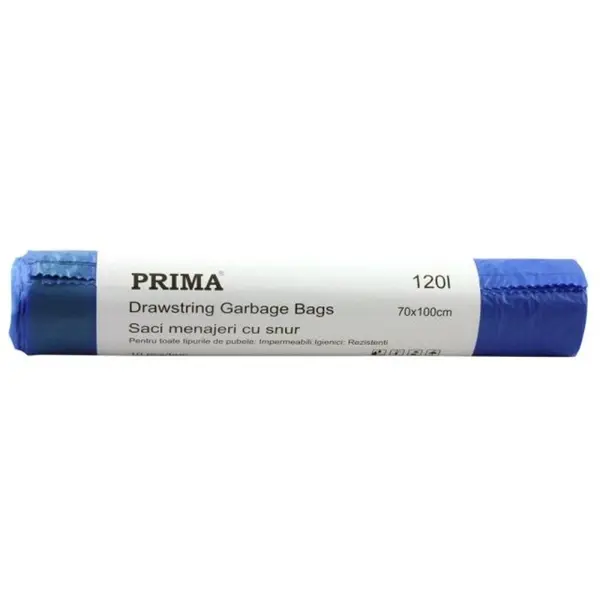 Set 2 x 10 Saci de Menaj cu Snur, Prima, Albastri, 120 Litri