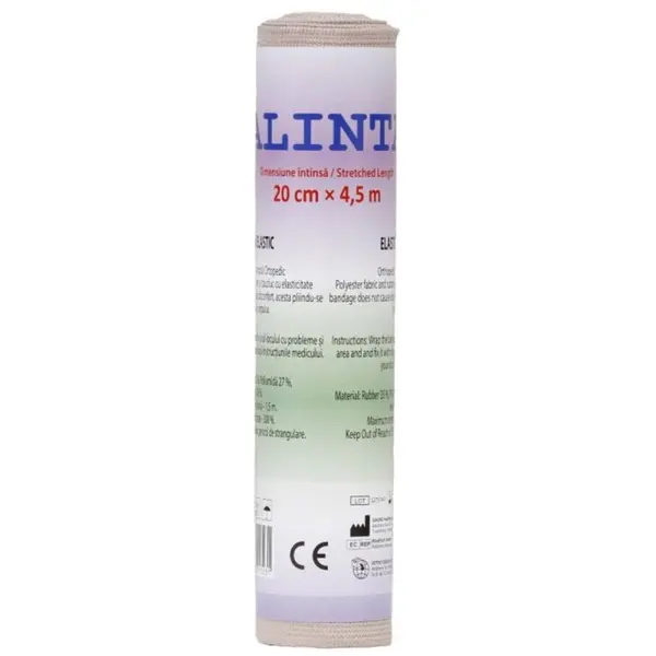 Set 2 x Bandaj Elastic Compresiv, 20 cm x 4.5 m, cu Cleme Metalice, Alinta Natur