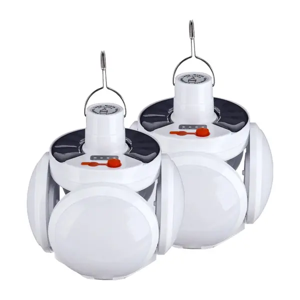 Set 2 x Bec cu acumulator si panou solar, 5 trepte de iluminat