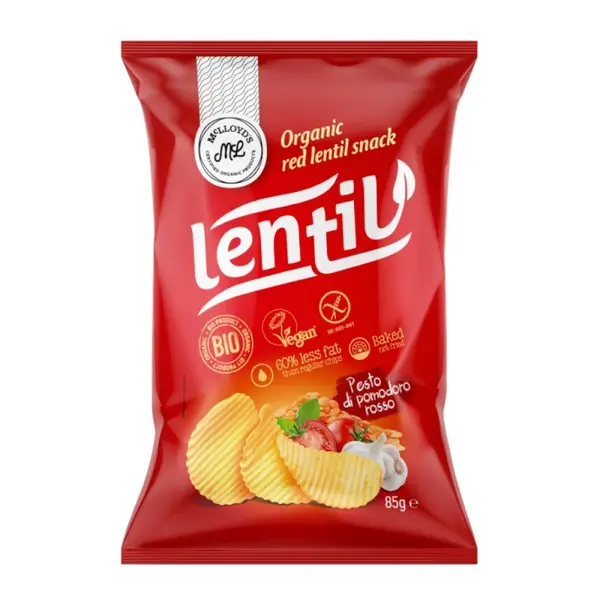 Set 2 x Chipsuri Eco Coapte din Linte Rosie cu Pesto din Rosii, McLloyd's, 85 g