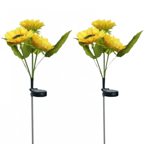 Set 2 x lampa solara 3 flori, 70 cm, Floarea Soarelui