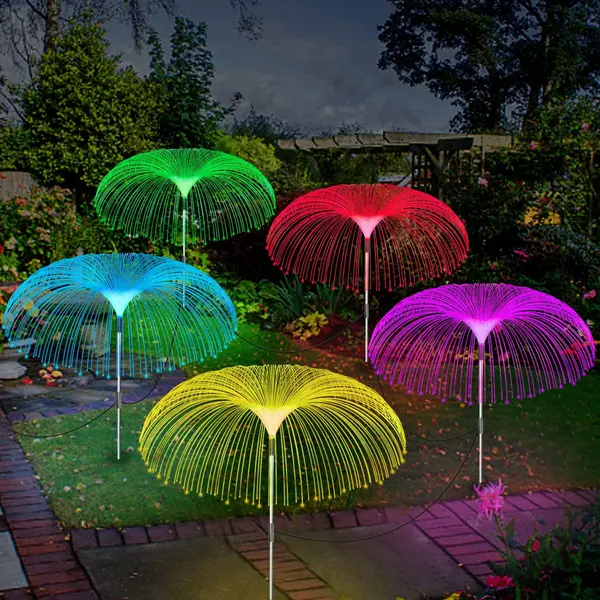 Set 2 x Lampa solara tip meduza, fibra optica LED RGB