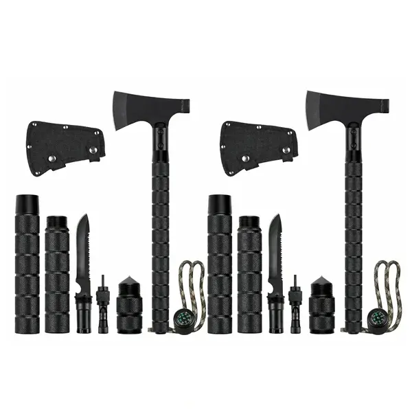 Set 2 x Topor multifunctional cu 6 piese DEPOX , Amnar Fluier Cutit Busola , 43.5 cm , Aluminiu