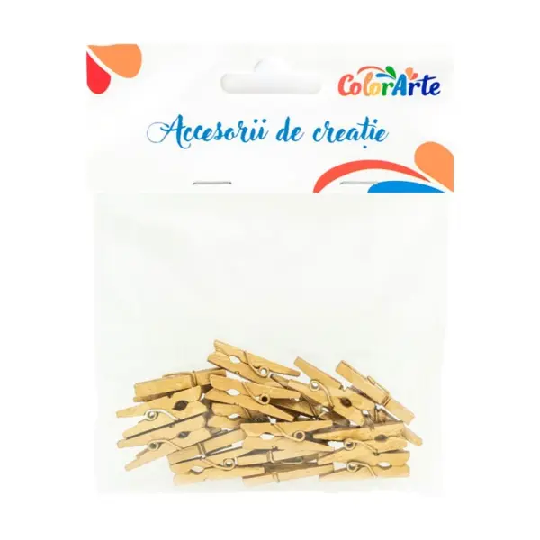 Set 20 carlige din lemn pentru activitati lucru manual,auriu,2.5 cm