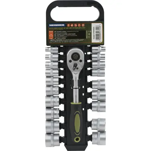 Set 20 piese Heinner CR-V, 3/8inch, 19 chei tubulare 6-24 mm dimensiune, cheie cu clichet reversibila 3/8inch