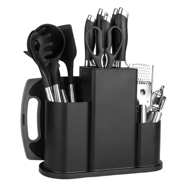 Set 20 Piese ustensile de bucatarie si cutite cu suport elegant tocator si accesorii