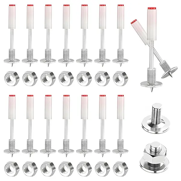Set 200 cuie tip surub cu piulita M8 HAWIRE, Otel galvanizat, 16mm diametru, 42mm lungime, Fixare profesionala in beton, metal, lemn, pentru pistol cu
