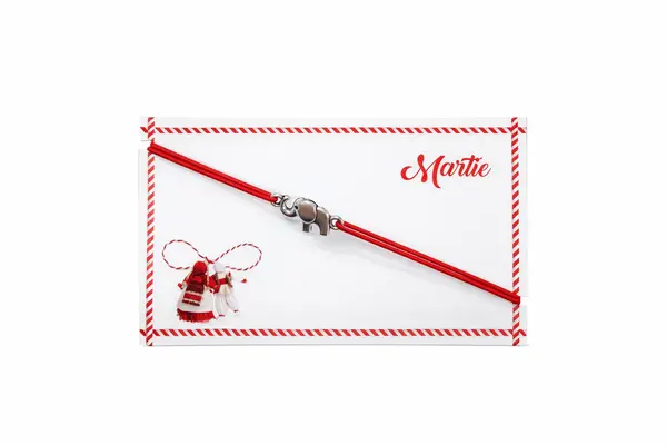 Set 24 bratari martisor 8x5 cm snur rosu cu charm elefant, cadou primavara