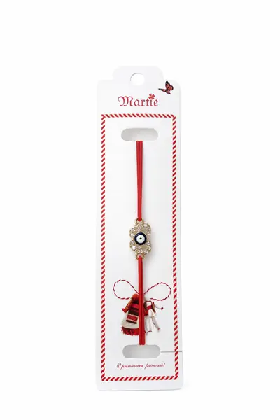 Set 24 Bratari Martisor cu Fluturas Auriu si Talisman Protector, snur rosu elastic