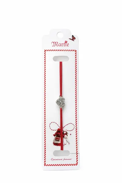 Set 24 Bratari Martisor cu Inima Argintie, Strasuri si Talisman Protector, 12x3 cm