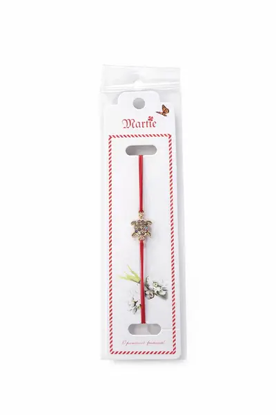 Set 24 bratari martisor cu snur rosu elastic, broscuta testoasa aurie cu strasuri