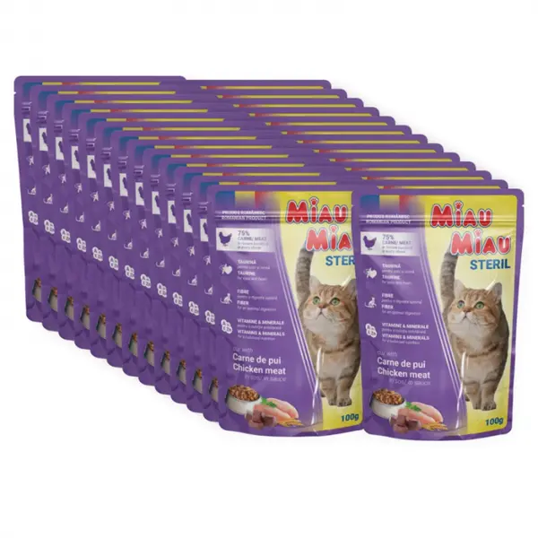Set 24 buc x 100 gr Hrana umeda pentru pisici Miau Miau Sterilised