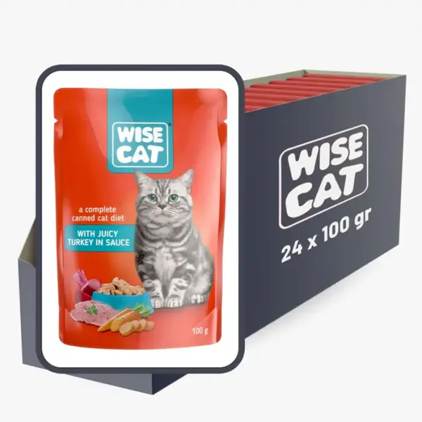 Set 24 buc x 100 gr Hrana umeda pentru pisici Wise cu curcan