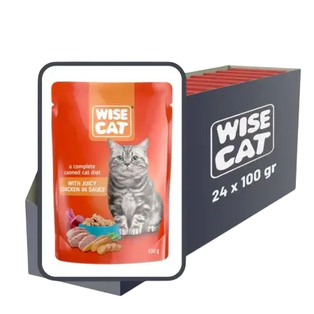 Set 24 buc x 100 gr Hrana umeda pentru pisici Wise cu pui in sos