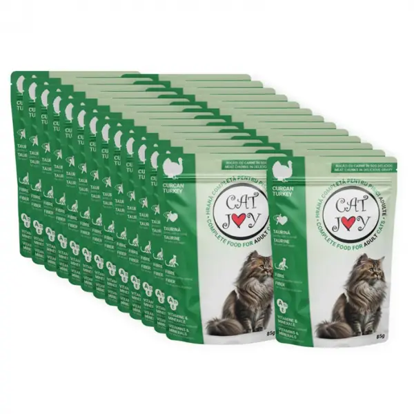 Set 24 buc x 85 gr Hrana umeda pentru pisici adulte Cat Joy cu curcan in sos