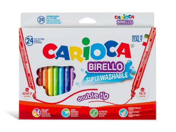 Set 24 carioci cu varf dublu, lavabile Carioca Birello