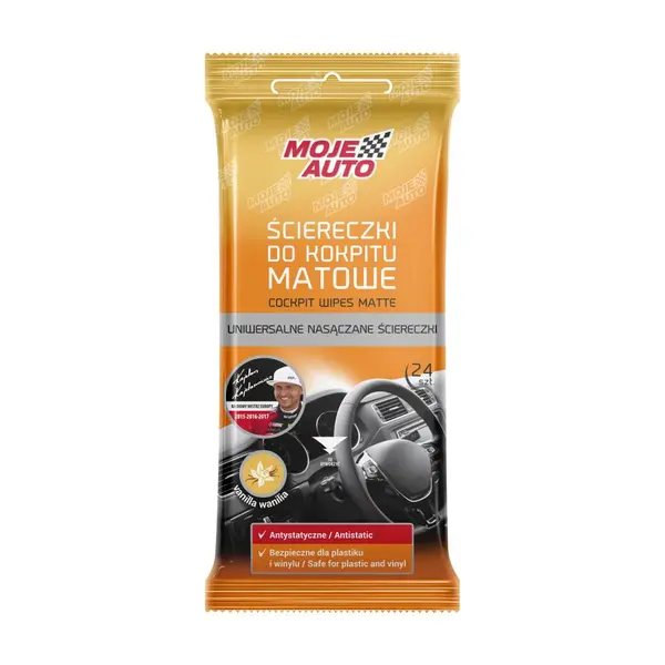 Set 24 de servetele pentru curatat bordul, aroma vanilie, efect mat, MOJE AUTO