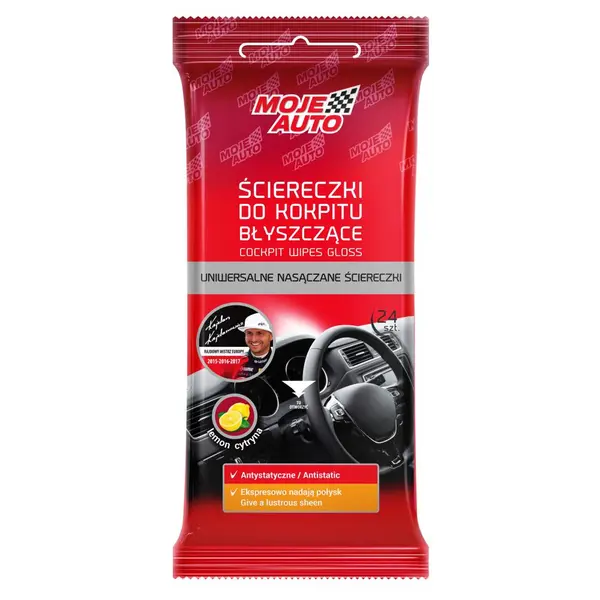 Set 24 de servetele pentru curatat plastice cu efect lucios si aroma de lamaie MOJE AUTO
