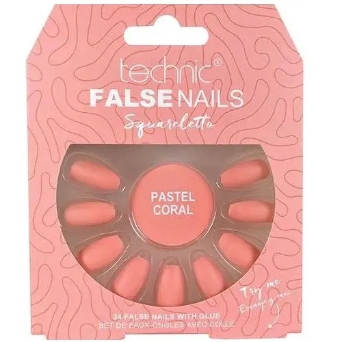 Set 24 unghii false, cu adeziv inclus, Technic, False Nails, Squareletto, Pastel Coral